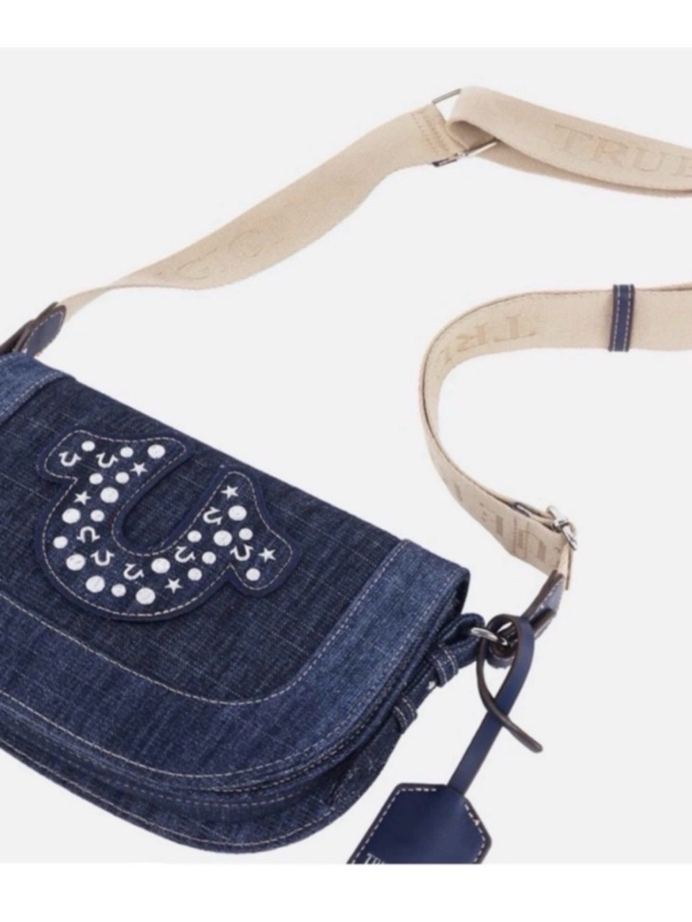 True Religion Dark Blue Denim Crossbody with Embellished Horseshoe - Picture 2 of 12